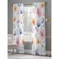 thumbnail image 4 of Watercolor Blue Pink Flowers Sheer Curtains 108 Inch Long 2 Panels, Spring Leaves Light Filtering Rod Pocket Semi Sheer Curtains, Sheer Voile Drapes for Living Room Bedroom, 52"x108", 4 of 5