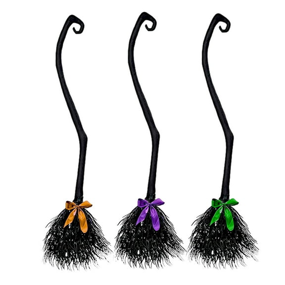 Witch Broom with Ribbons,Wicked Witches Broomstick,Halloween Layout Props,Halloween Witch Broom with Colorful Ribbons Wizard,Wicked Party Decorations