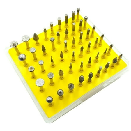 

50 Pcs/Set Diamond Grinding Head Carving Burr Set 1/8 Shank Designed for Rotary Tools Jewelry Glass Ceramic Gemstones
