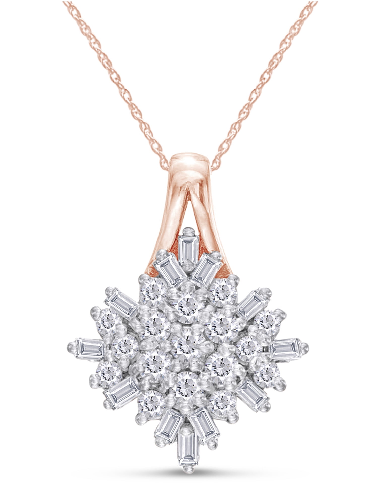 Round Cut Natural Diamond Snowflake Pendant-Necklace in Sterling Silver 
