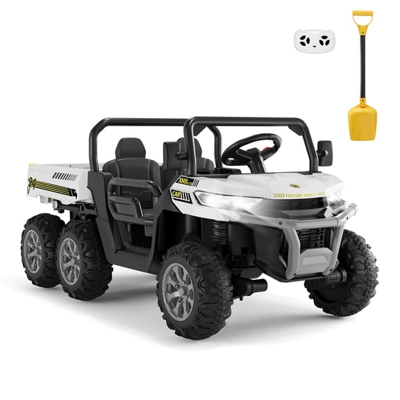 24V 2-Seater Kids Electric Ride-On Dump Truck, Ride-On Car with Auto-Lifting Dump Bed, Shovel, Parental Remote Control, 110 Lb Capacity, Ages 3 , White