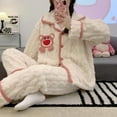 thumbnail image 4 of Pijama grueso con forro polar cálido de invierno para mujer, lindo cárdigan con solapa interior, ropa para el hogar, 4 of 5