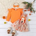 thumbnail image 2 of kamemir Thanksgiving Baby Girl Outfit Long Sleeve Romper Pumpkin Turkey Suspender Skirt Fall Clothes Set(Orange,3-6 Months), 2 of 6
