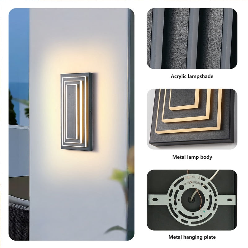 TICOZE 3 Tier 15.7 Inch Outdoor Light Fixture 2 Pack Black Exterior Wall Light Modern LED Wall Sconce Waterproof Outdoor Garage Light for House, Entryway, Porch