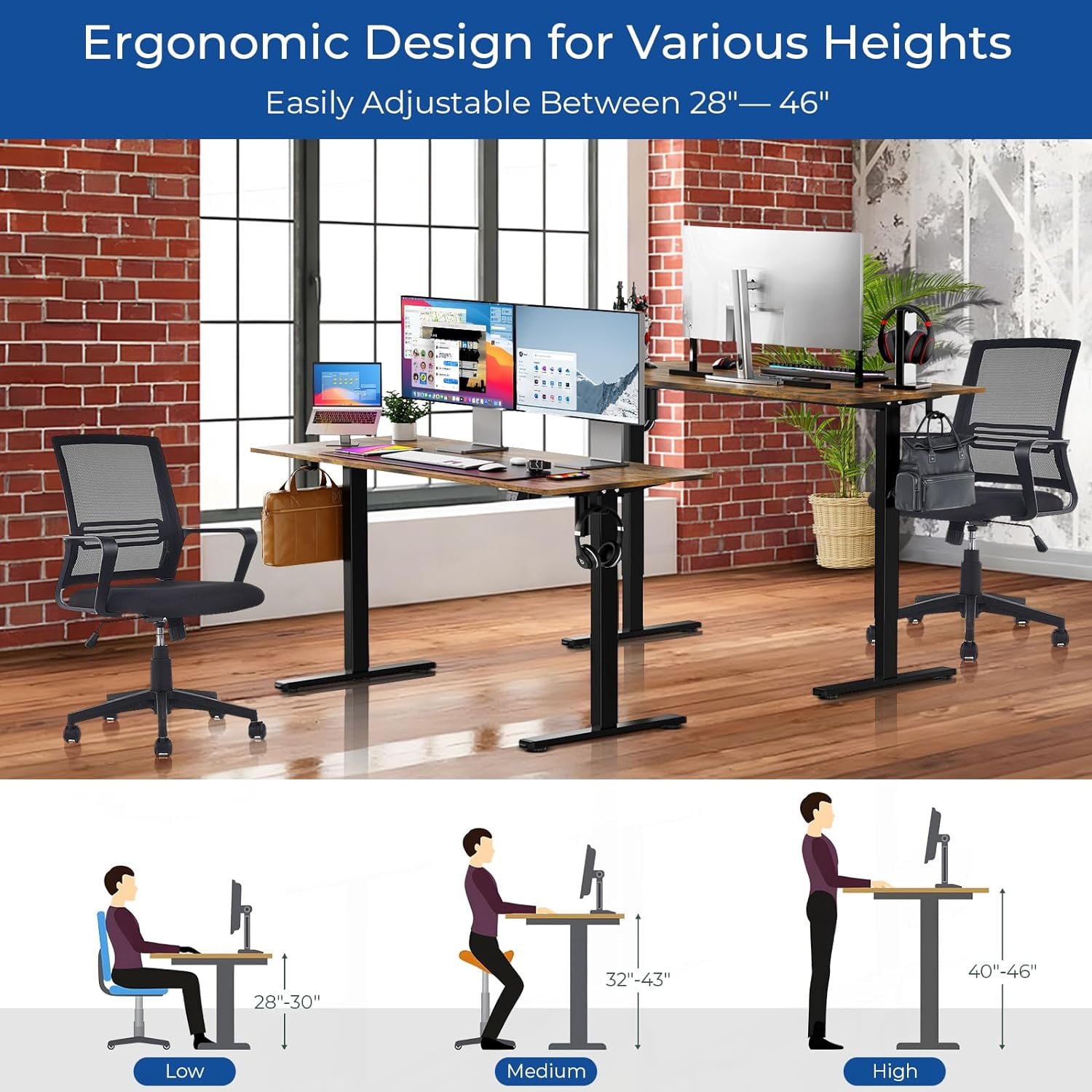 Height Adjustable 40" Electric Standing Desk - Upgraded Ultra Durable Home Office Large Rectangular Computer Table or Laptop Sit Stand Workstation - 40 x 24 Inch