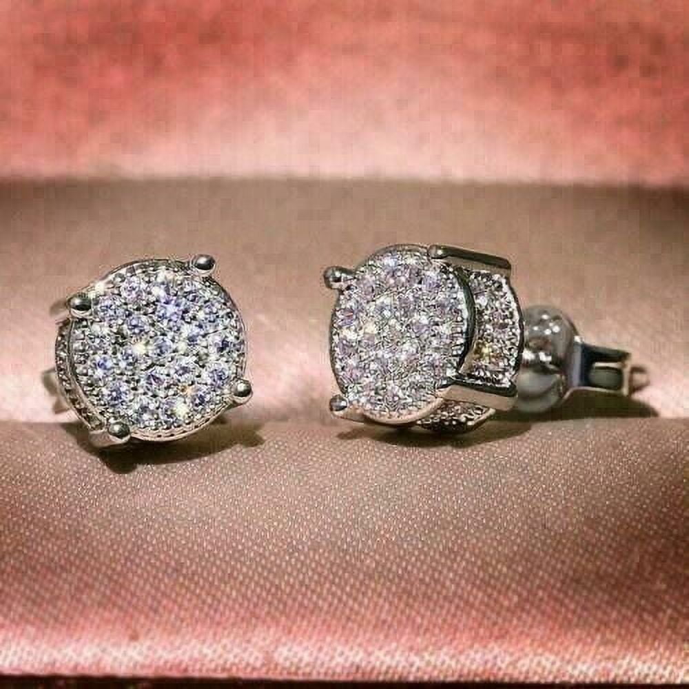 2Ct Round Cut White Diamond Cluster Stud Earrings 14K White Gold Finish