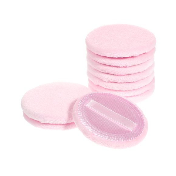 FRCOLOR Puff de maquillaje redondo de algodón de 10 piezas con correa para cuerpo, rostro y polvo mineral rosa