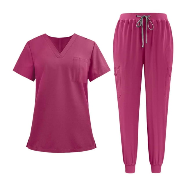 Conjunto de uniforme médico Strade Fareast Limited para mujer cuello en V y pantalones Deportivos rosa L