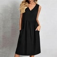 thumbnail image 5 of Lenago Floral Dress for Women Ladies' Casual And Fashionable Solid Color V-Neck Sleeveless Pocket Dress Black L, 5 of 6