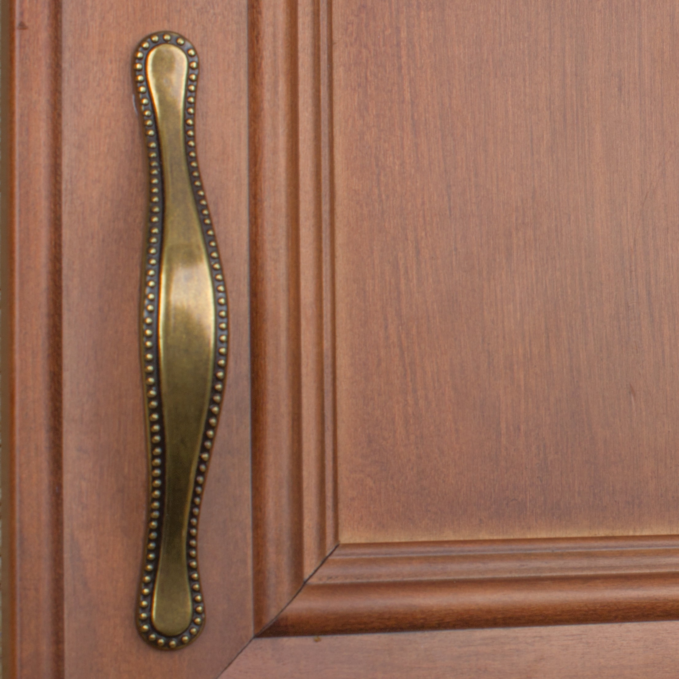GlideRite 3 in. Center Beaded Pull Cabinet Hardware Handle, Antique Brass