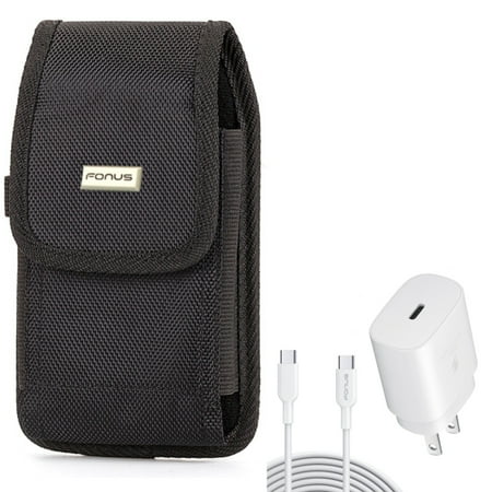 6ft USB-C Cable PD Type-C 25W Fast Home Charger w Holster Rugged Case Belt Clip for Xiaomi Redmi Note 7 10 Pro, Mi 9T - ZTE Blade Z Max X1 5G 10, Axon 10 Pro, 11 Prime 2S