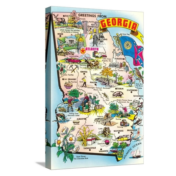 Art.com Map of Georgia Stretched Canvas Print Wall Art, 12" x 18"