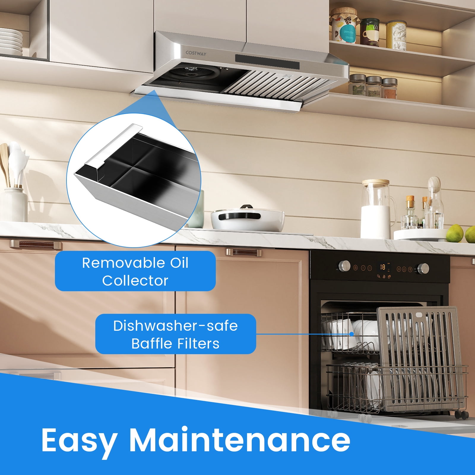 Gymax 30 Inch 900 CFM Under Cabinet Range Hood w/Oil Collector 4 Fan SpeedsTimer