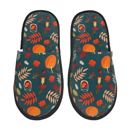 Balery Autumn with Pumpkins Slient Indoor Furry Fleece Comfort House Shoes Soft Non-Slip Home Shoes Cotton slippers House Slippers-- Medium