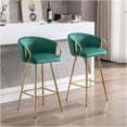 thumbnail image 2 of JERFIT Modern Velvet Bar Stools Set of 2 with Chrome Metal Base and Footrest for Kitchen Island, Green, 2 of 10