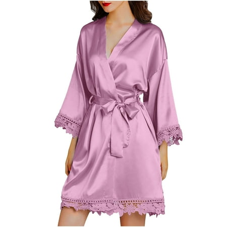 

Women s Casual Homewear Long-Sleeve V-Neck Dress Color Lace Night-Robe One Size