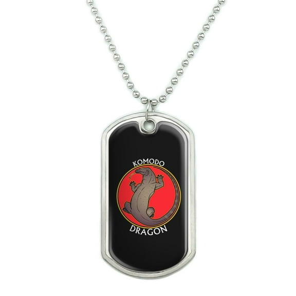 Komodo Dragon Military Dog Tag Pendant Necklace with Chain