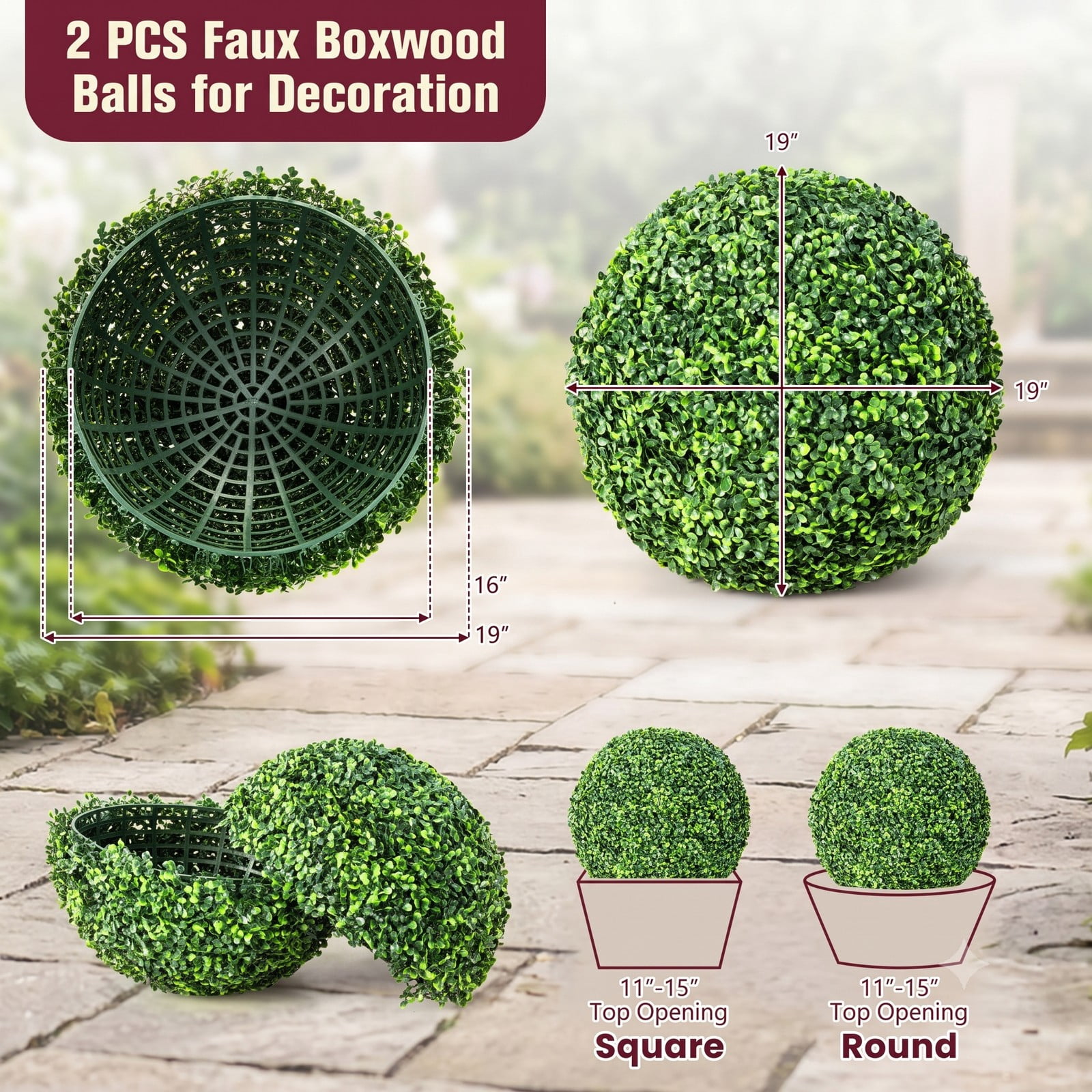 ALPULON 2 Pieces 19 Inch Artificial Topiary Balls Faux Boxwood Ball Plants UV Protected Fade Resistant Greenery for Indoor Outdoor Home Office Doorway Decor, Green