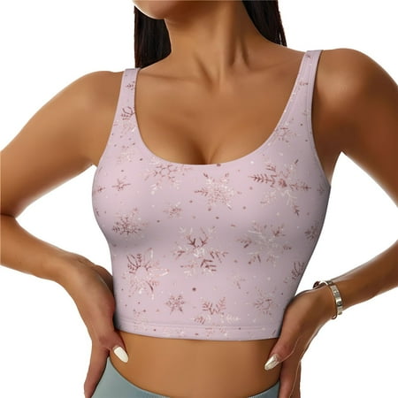 Adobk Minimalist Snowflake Print Sports Bras for Women Longline Workout Crop Tank Tops Padded with Built in Shelf Padded Sports Bra-Large