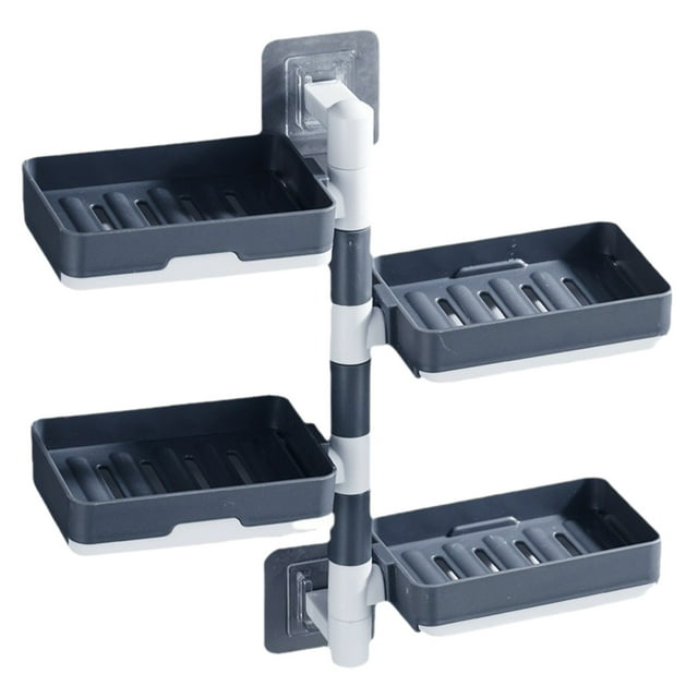 TopLLC Soap Holder 4-Layer Self-Adhesive Soap Dish Wall Mounted Rotatable Soap Holder Box Storage For Bathroom Kitchen