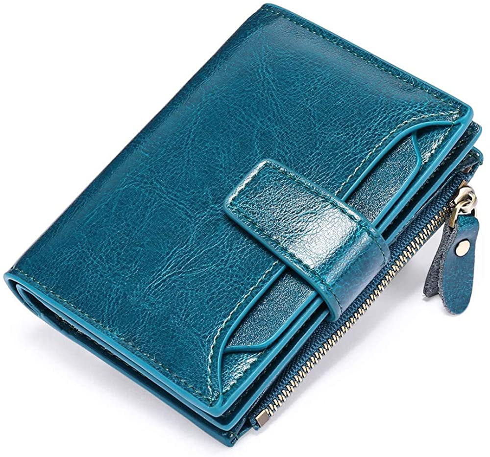 GOIACII Small Wallets for Women Leather RFID Blocking Bifold Credit Card Wallet with Coin Zipper Pocket ID Window