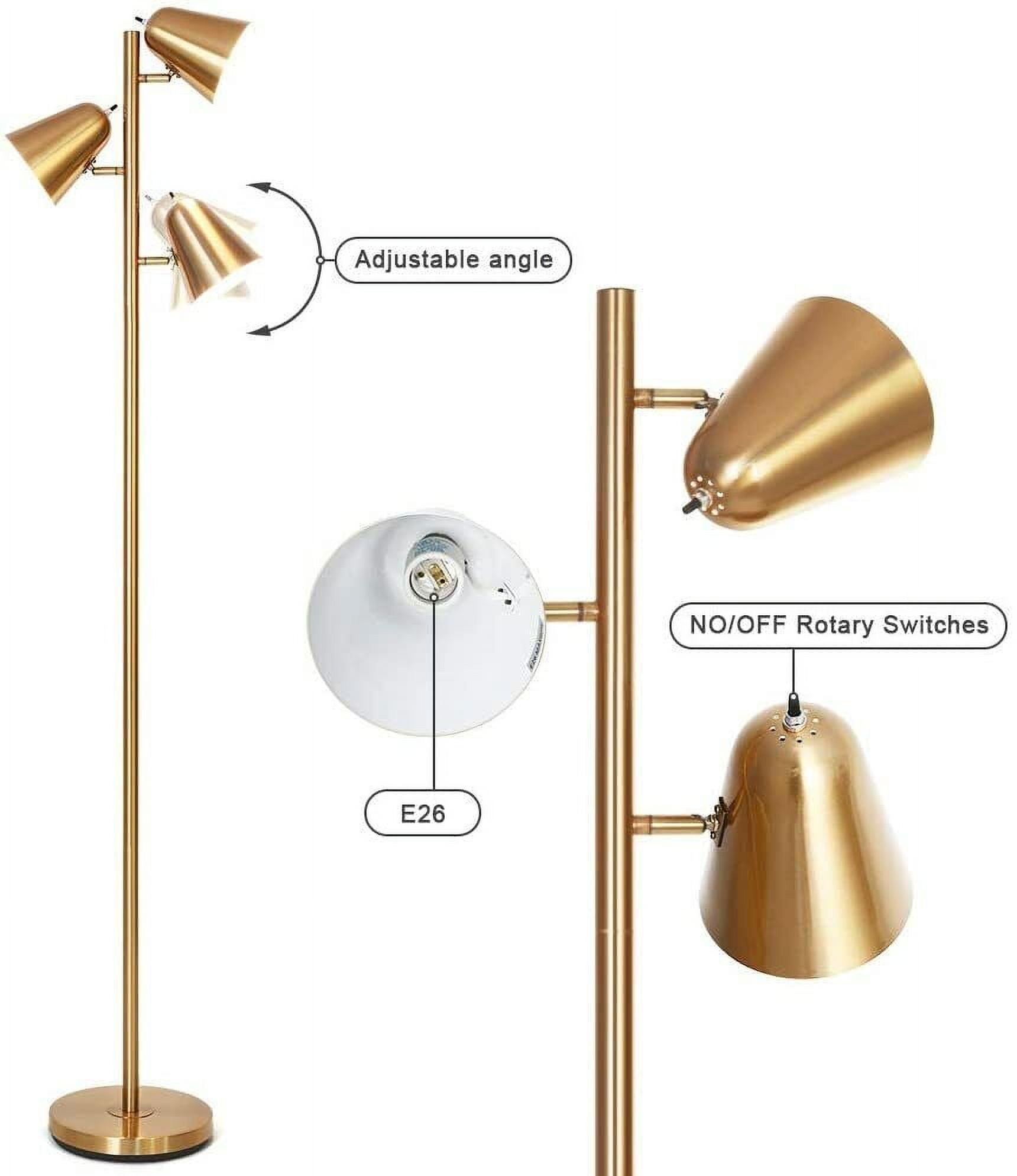 64" 3-Light Modern Adjustable Gold Floor Lamp with Metal Shades