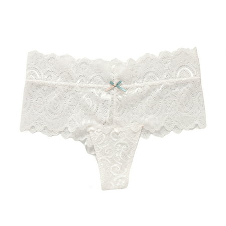

PERZOE Women Panties Women Panties Mid Rise See-through Bow-knot Decor Elastic Breathable Inside Wearing Solid Color Sexy Lace Ladies G-string Briefs for Daily Wear