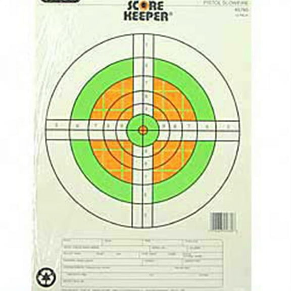 Champion Traps and Targets Fluorescent Orange/Green Bullseye Scorekeeper Target, 25 Yard Pistol Slow Fire, 12pk