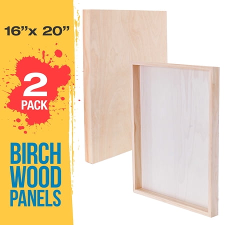 U.S. Art Supply Unfinished Cradled Wood Panels for Painting, 2 Pack of 16x20 inch - Gallery Birch Wooden Canvas Boards 1-1/2 Deep - Mixed-Media Craft, Acrylic, Oil, Encaustic, Paint Pouring