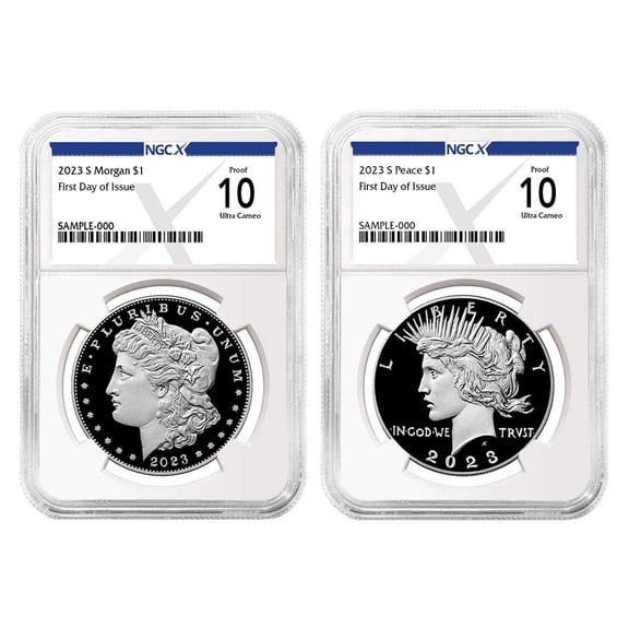 2023-S Proof $1 Morgan and Peace Silver Dollar 2pc Set NGCX PF10UC FDI X Label