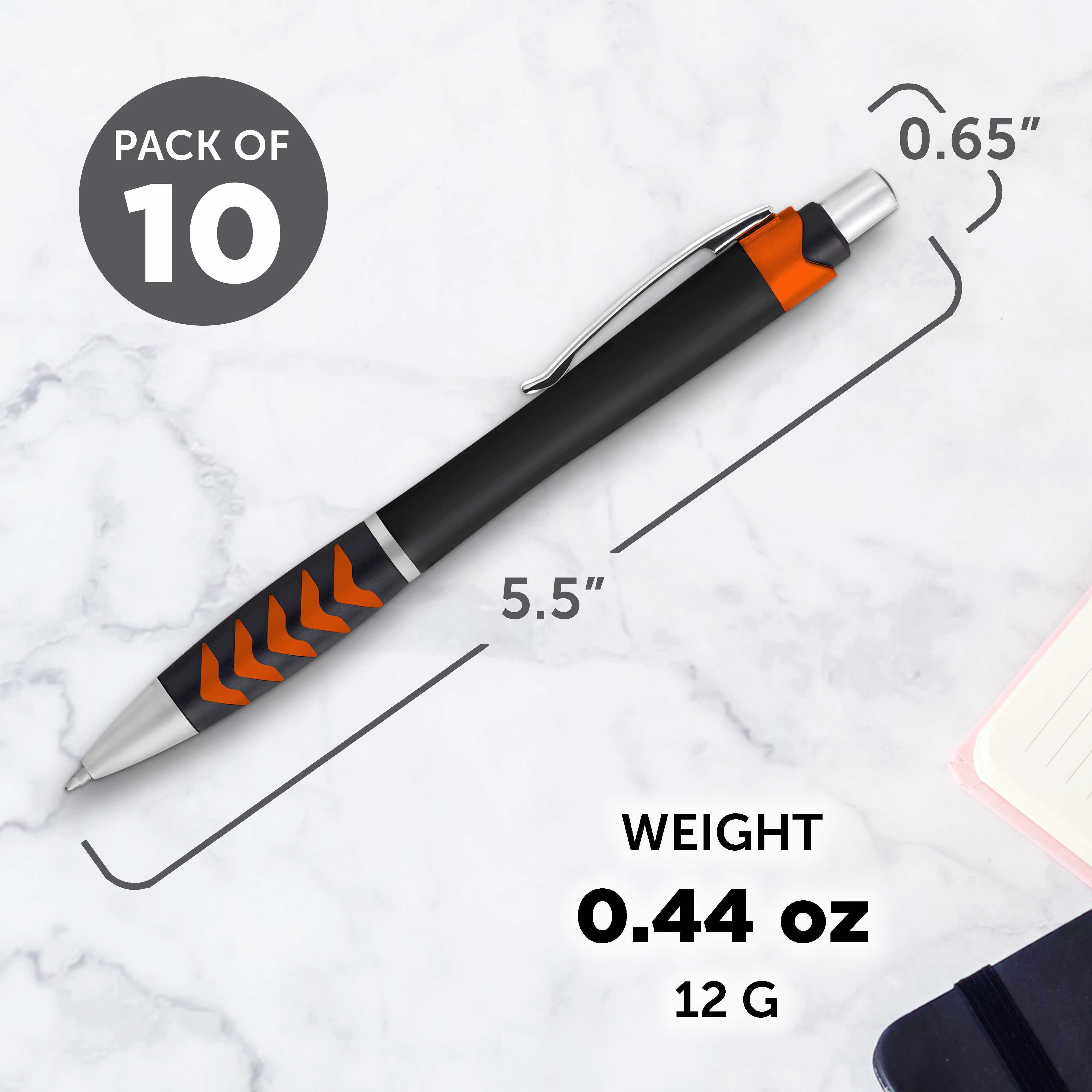 10 Racetrack Ballpoint Pens Pack - Black barrel, Colored Grip - Orange