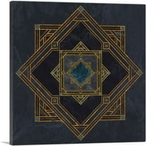ARTCANVAS Art Deco Dark Blue Yellow Squares Canvas Art Print - Size: 18" x 18" (0.75" Deep)