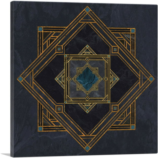 ARTCANVAS Art Deco Dark Blue Yellow Squares Canvas Art Print - Size: 18" x 18" (0.75" Deep)