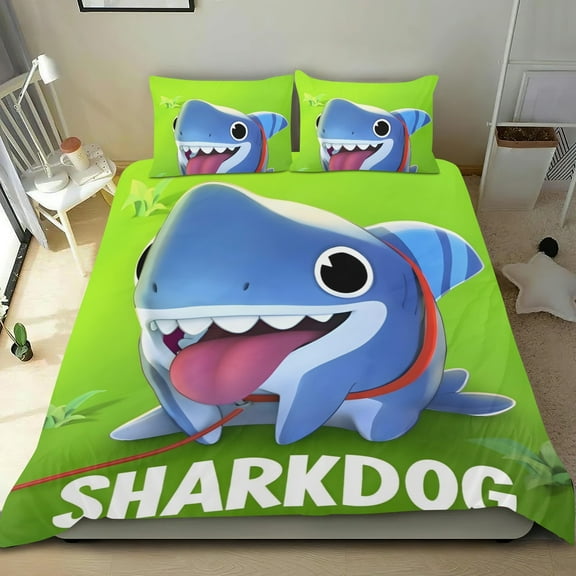 Sharkdog Themed Bed Sheet Set Three Piece Set 53x79 Inches Comfortable And Skin Friendly Unique Design Creating A Star Studded Night