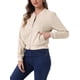 thumbnail image 4 of CHAQUETA DE MUJER INSPIRE CHIC, CORTA DE SUEDE SINTÉTICO, CON CUELLO ALTO, CIERRE DE CREMALLERA, ESTILO BIKER MOTO BOMBER, TALLA XS, BEIGE, 4 of 6