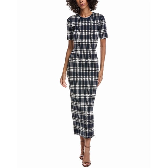 Lela Rose womens  Jacquard Plaid Midi Dress, XL, Blue