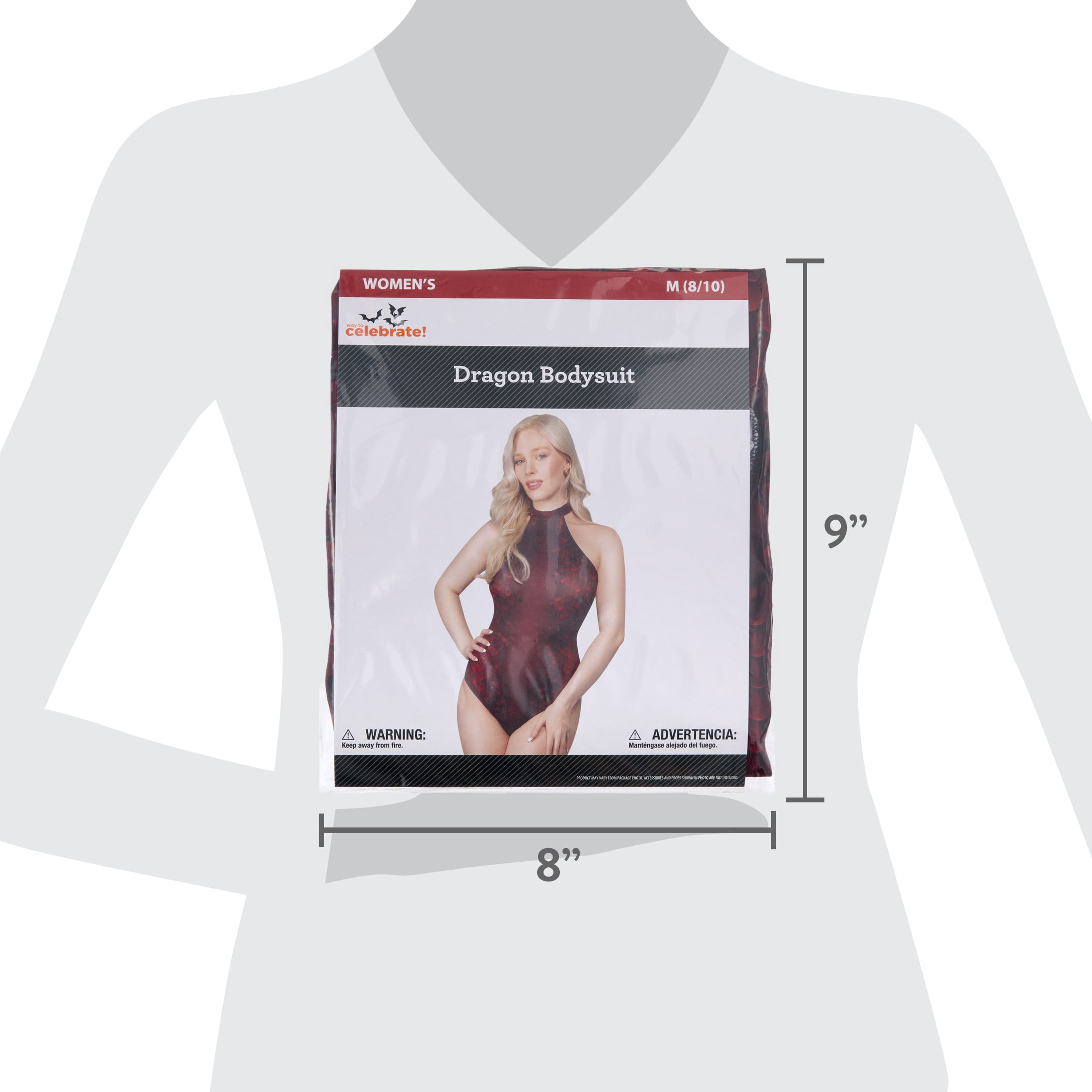 Dragon Bodysuit Costume Accessory for Adults, Red, M (8/10), Halloween by Way To Celebrate
