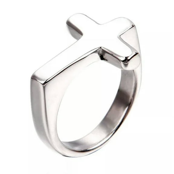 K-KED Vintage Classic Jesus Cross Ring Stainless Steel Men Women Elegant Wedding Band-8-Silver
