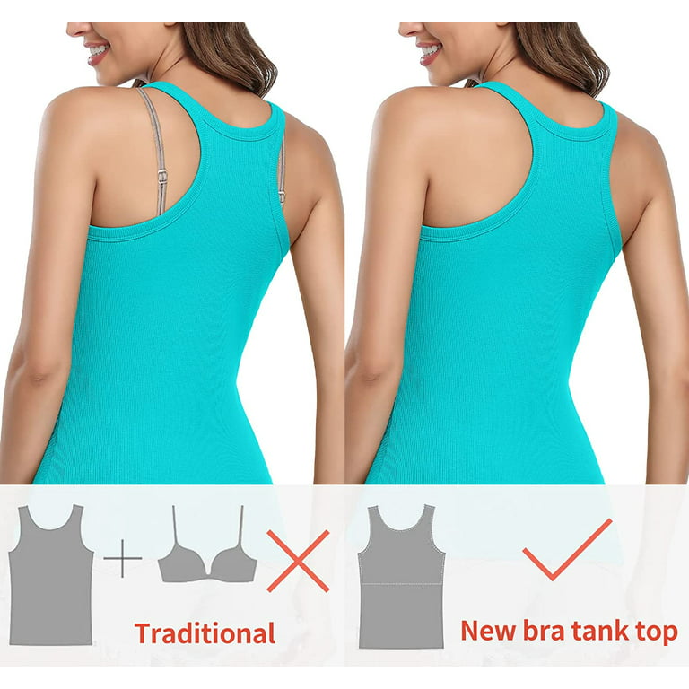 Attraco Women's Tank Tops with Shelf Bra Racerback Workout Yoga Top Cotton  Undershirt