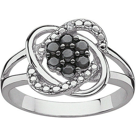 Black and White Diamond Accent Sterling Silver Flower Ring