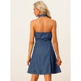 thumbnail image 3 of Vestidos de mezclilla para mujer Vestido camisero con botones y cuello halter Azul L, 3 of 6