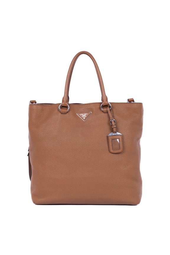 Pre-Owned Prada Brown Classic Shopping Tote Medium Handbag Vitello Daino Leather