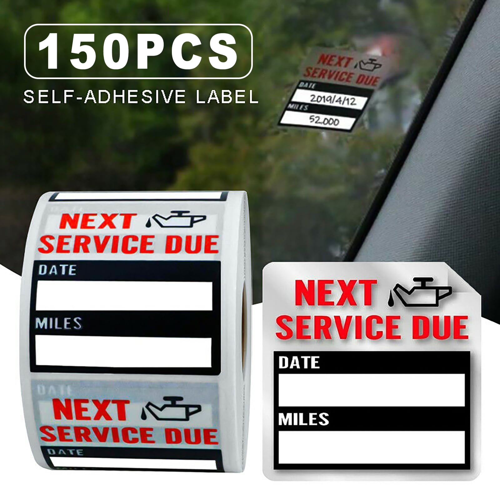 150 PCS Car Oil Change Sticker Auto Service Reminder Roll, Clear Window