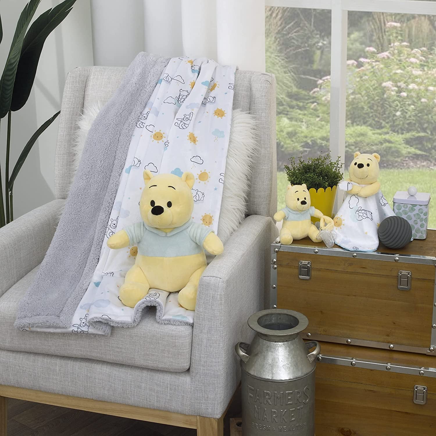 Disney Winnie The Pooh White, Yellow, and Aqua Lovey Security Blanket