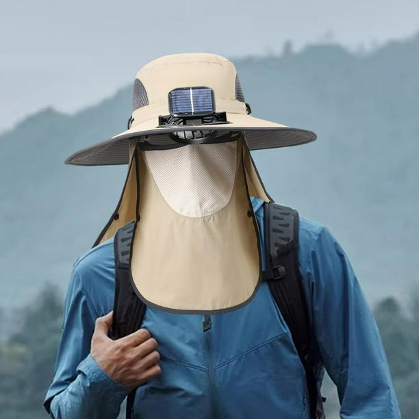 Sombrero de ventilador solar al aire libre sombrero de pescador sombrero de impermeable cómodo de protección solar transpirable gorra de pesca con Caqui