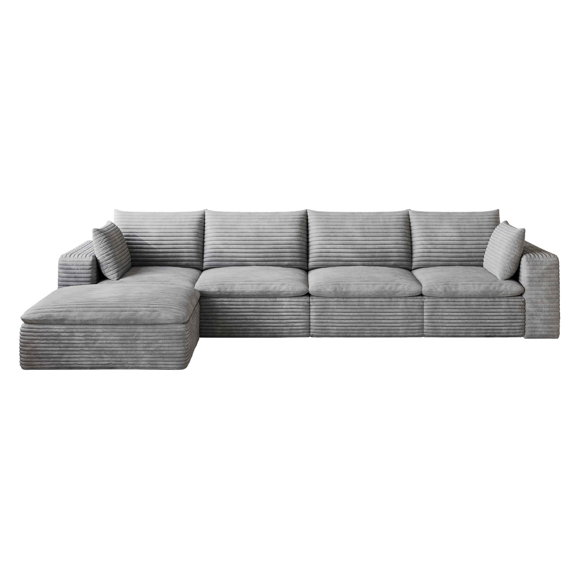 MAYEERTY 134 Inch Cloud Modular Sofa, Corduroy Deep‑Seat Couch with Double‑Layer Removable Cushions, No‑Assembly DIY Combination Sponge Sofa for Living Room Bedroom Conference Room Apartment