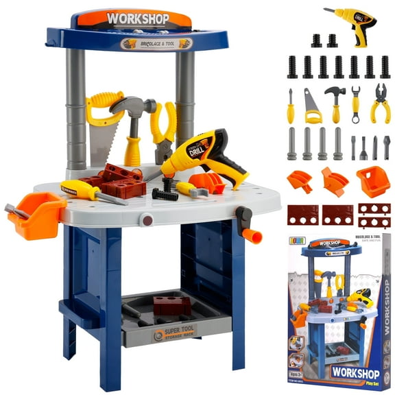 37Pcs Toddler Tools Work bench Pretend Play Toys for Kids 3 4 5 Year Old with Realistic Electric Drill Boys Girls Tool Set Learning Educational Construction Toy Gifts for Kid