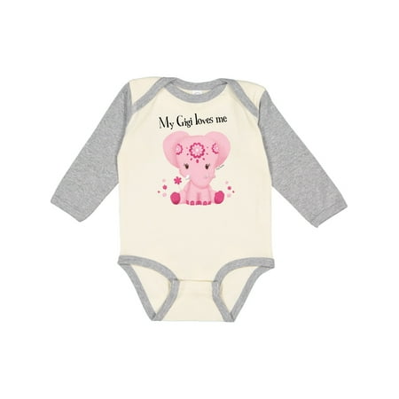 

Inktastic Aditi My Gigi Loves Me Pink Elephant Beautiful Gift Baby Girl Long Sleeve Bodysuit