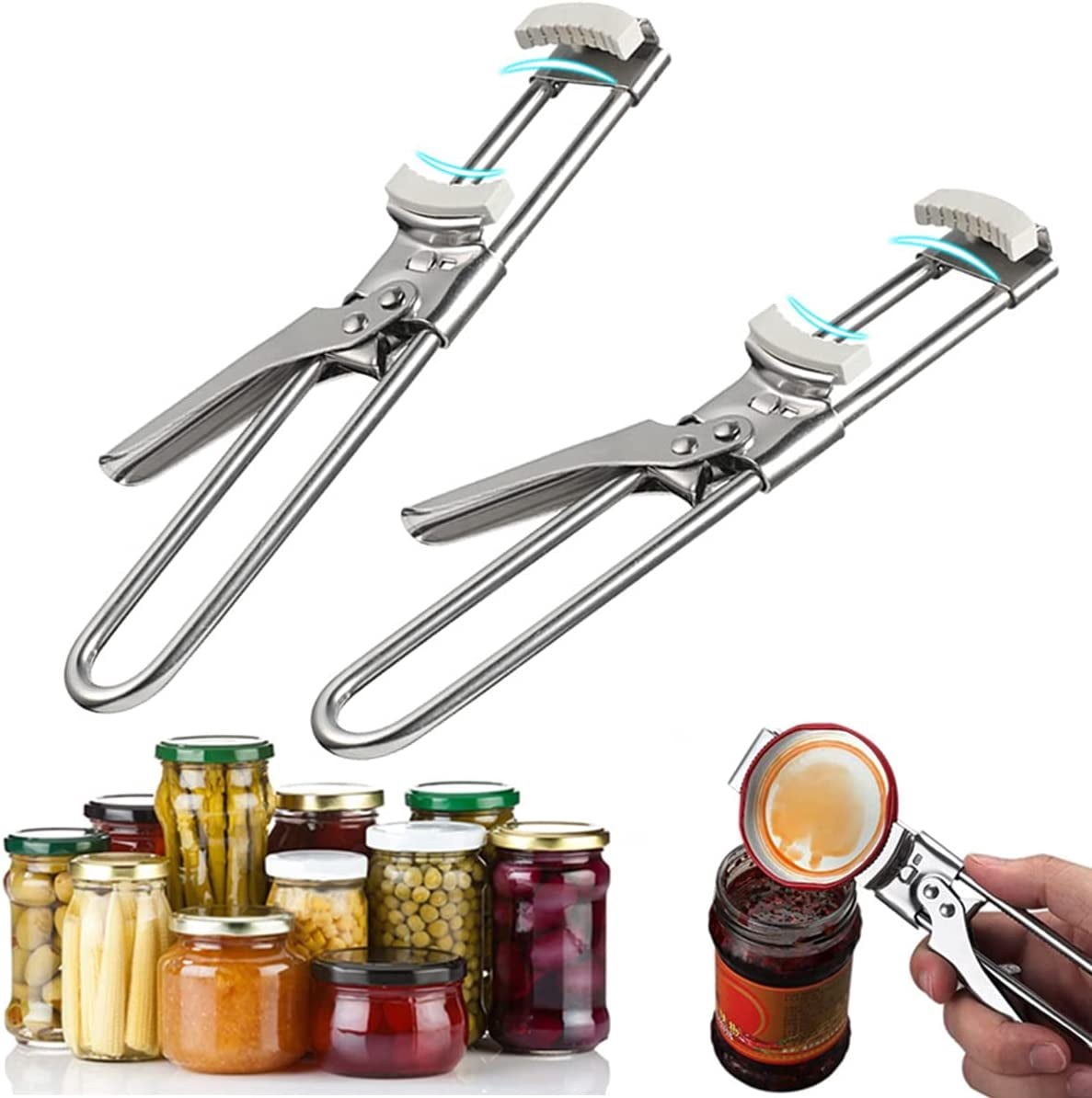 ABCISI Can Opener, Adjustable Multifunctional Stainless Steel Can Opener, Stainless Steel Can Opener Bottle Jar Lid Gripper Kitchen Tool, Manual Jar Opener Gripper  for Can, Jar, Bottle(2 PCS)