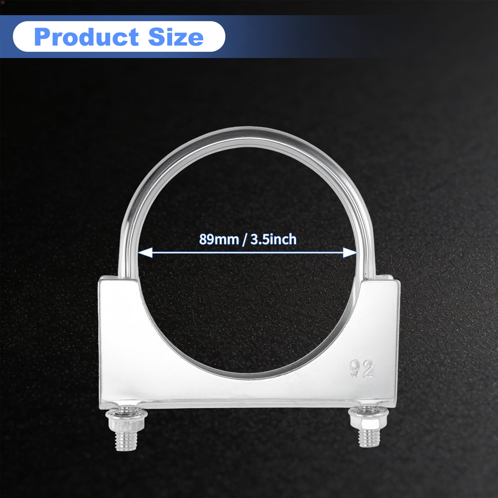 Unique Bargains U Bolt Muffler Exhaust Clamp 3.5" Galvanized Iron U-Bolt Muffler Tip Exhaust Hook Silver Tone U-Bolt Clamp for 89 mm Tip Pipes Connection 1 Pcs